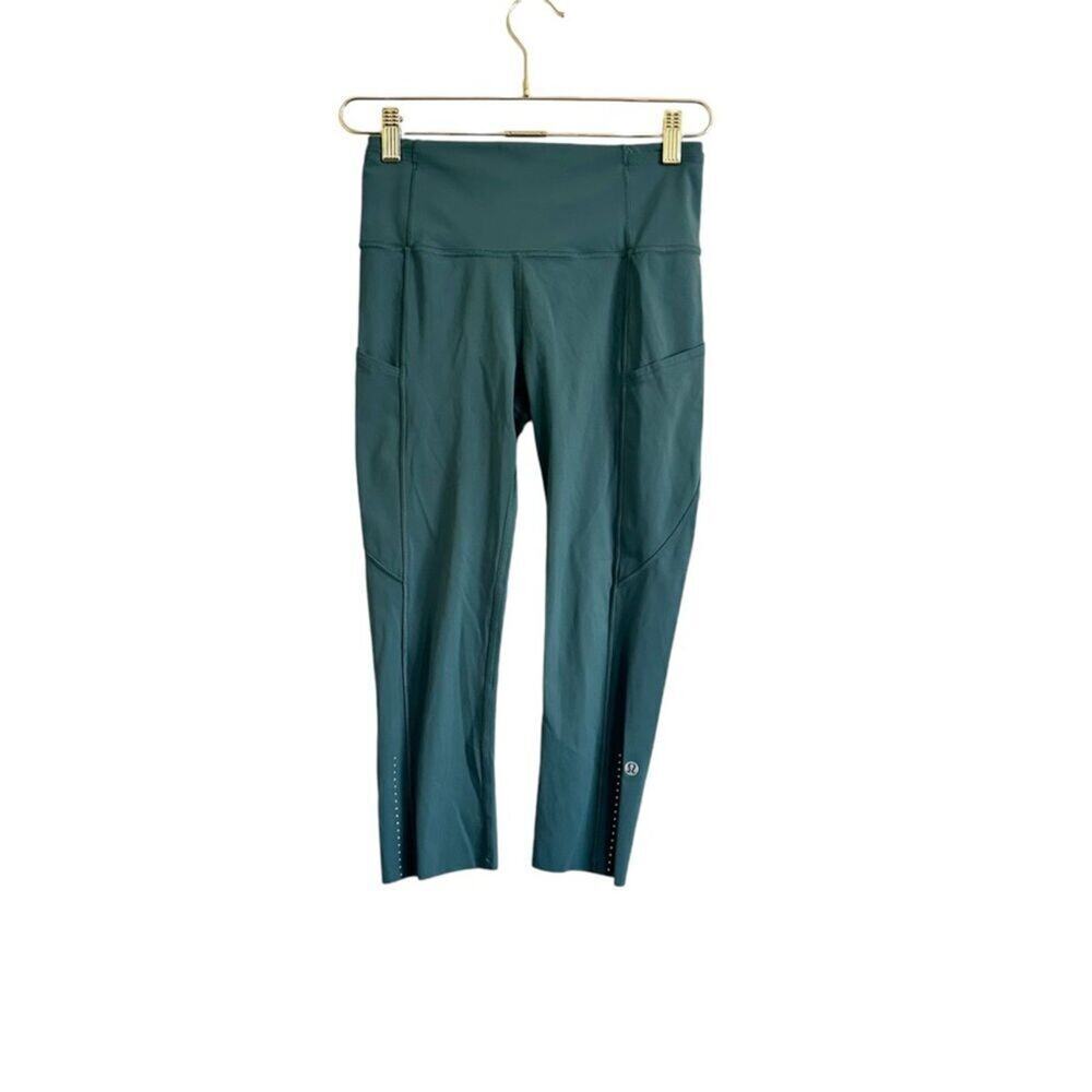 Lululemon Fast Crop II High Rise Stretch Breathable Gym Green Smoke Women 6